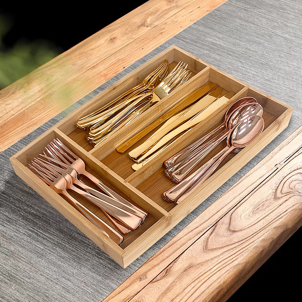 Drawer Organizer Peg - Bamboo Cutlery Divide Storage Trays Rack