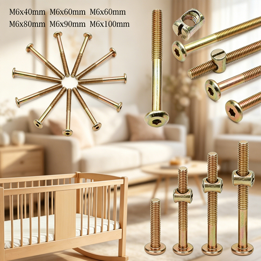 Furniture Hardware Barrel Nut - 10pcs M6 Bed Frame Connecting Bolts