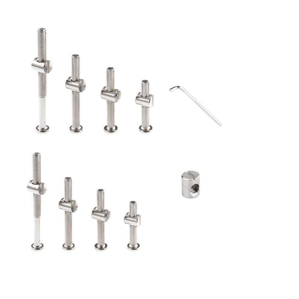 Furniture Hardware Barrel Nut - 32 Set M6x12mm/16mm/25mm/35mm/45mm/55mm/65mm/75mm Silver Crib Screws