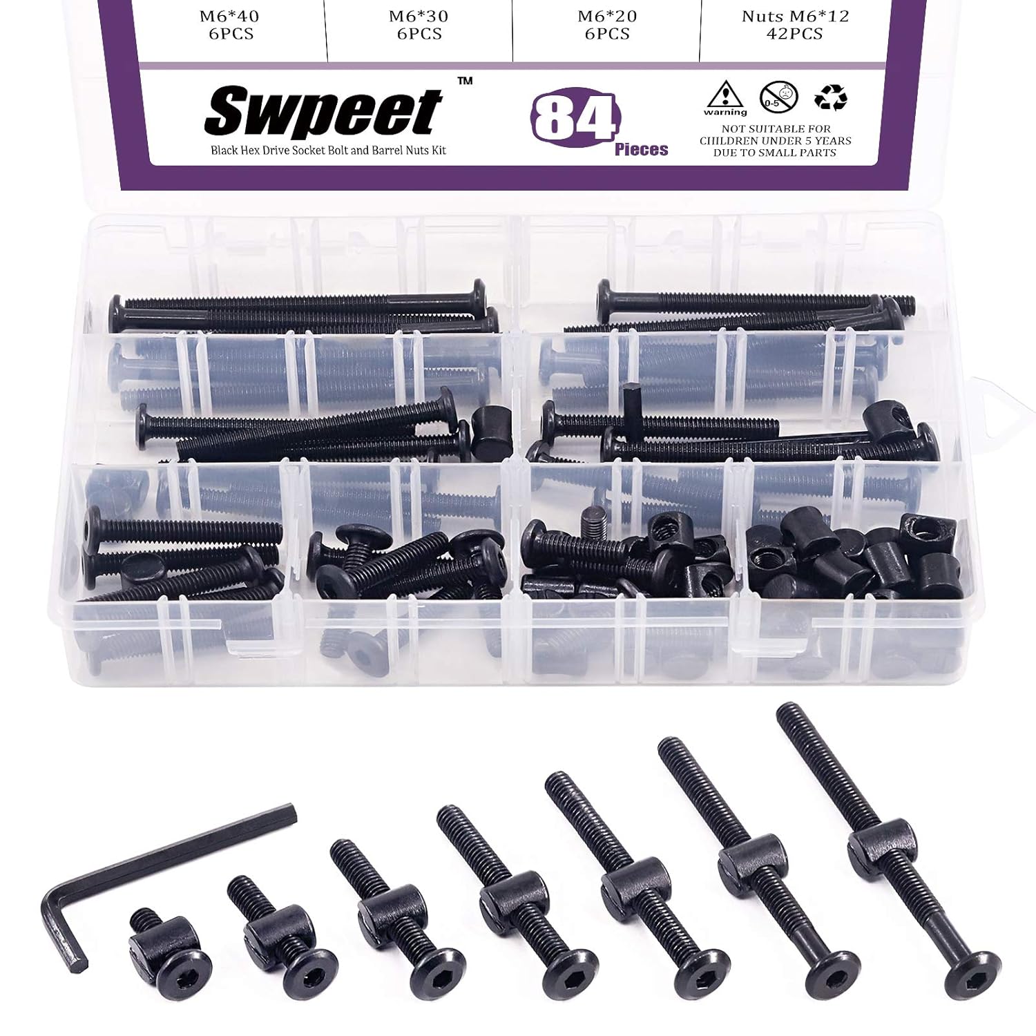 84Pcs Black M6 × 20/30/40/50/6 - Furniture Hardware Barrel Nut 评论和价格