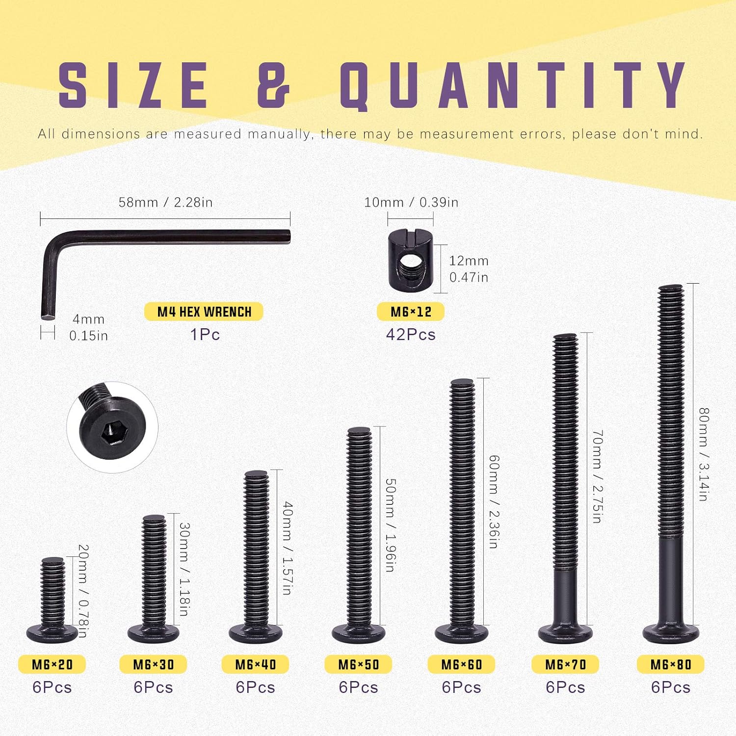 84Pcs Black M6 × 20/30/40/50/6 - Furniture Hardware Barrel Nut 评论和价格