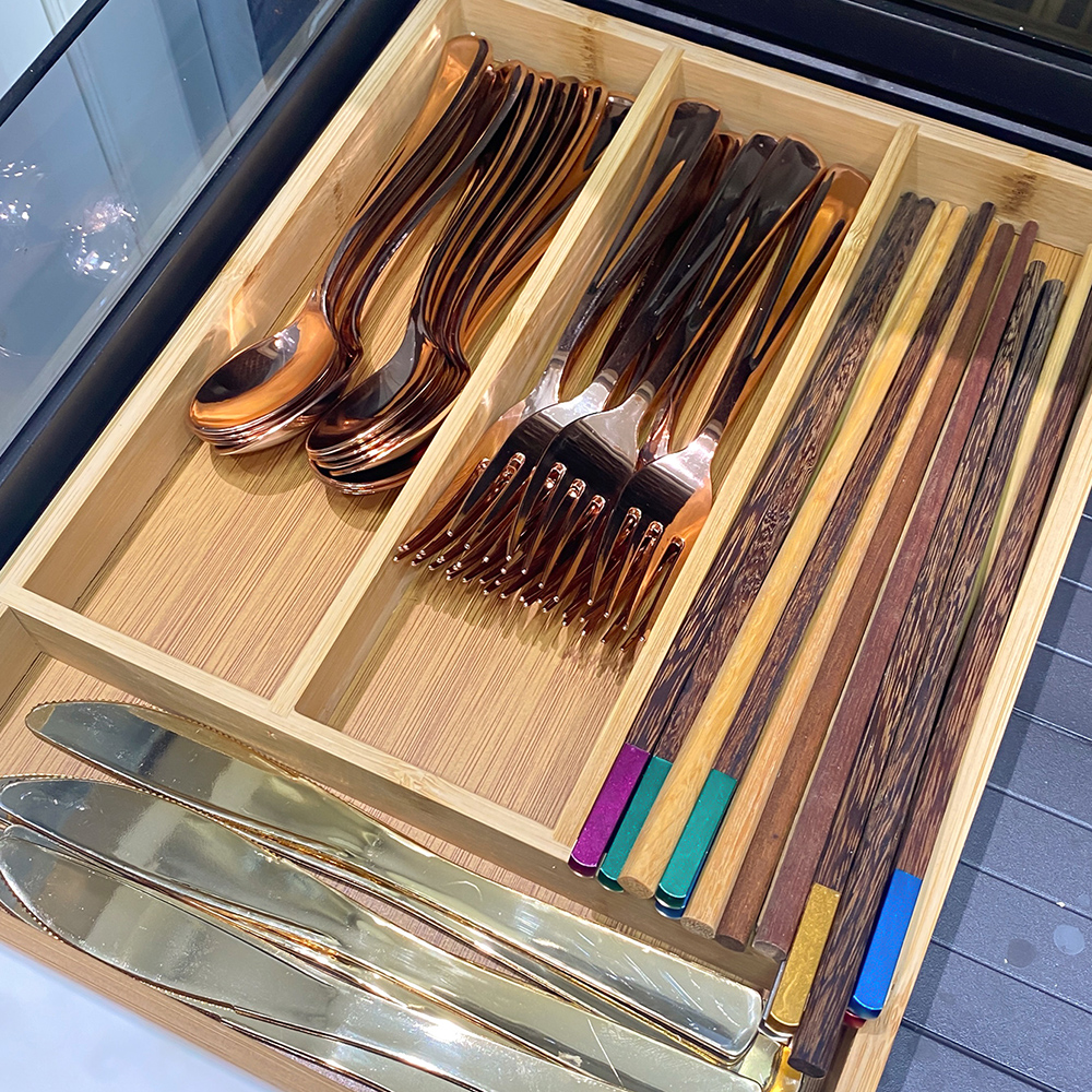 Bamboo Cutlery Divide Storage  - Drawer Organizer Peg 评论和价格