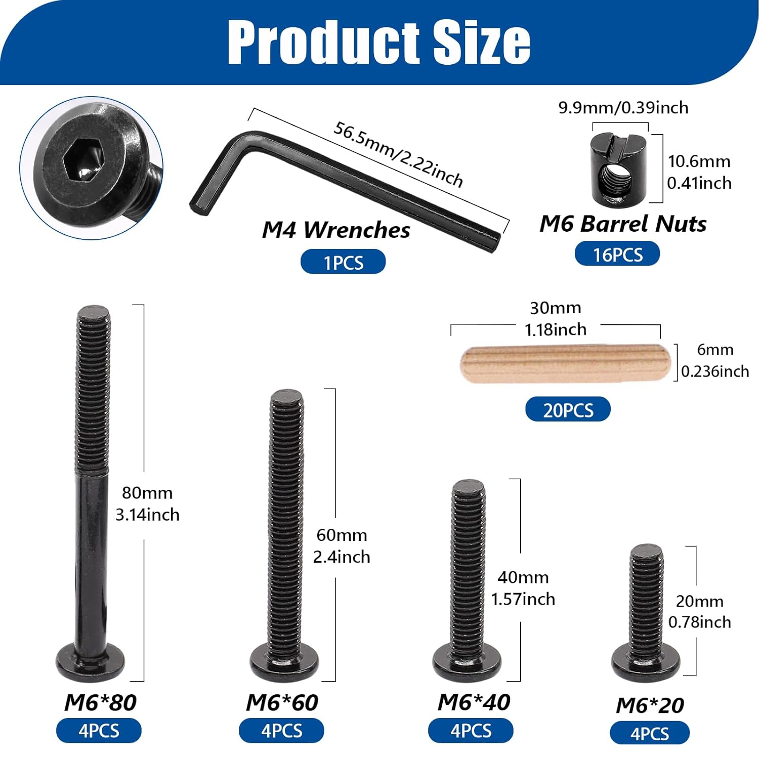16 Set Crib Screws M6x20mm/ 40 - Furniture Hardware Barrel Nut 评论和价格