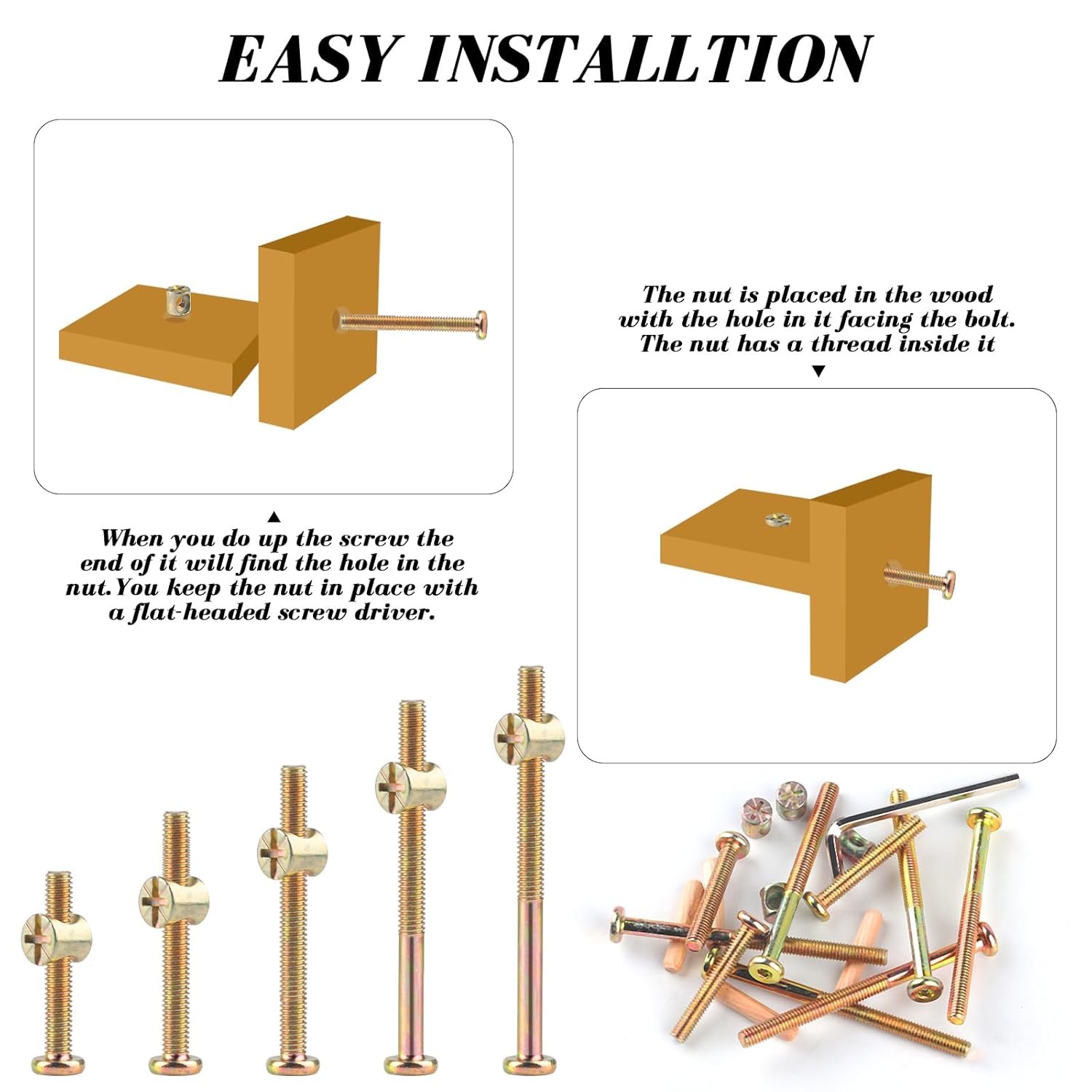 M6x40/50/60/70/80mm Crib Screw - Furniture Hardware Barrel Nut 评论和价格