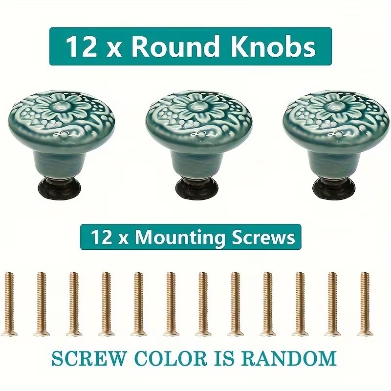 12pcs Ceramic Cabinet Knobs, F - Furniture Hardware Bolts 评论和价格