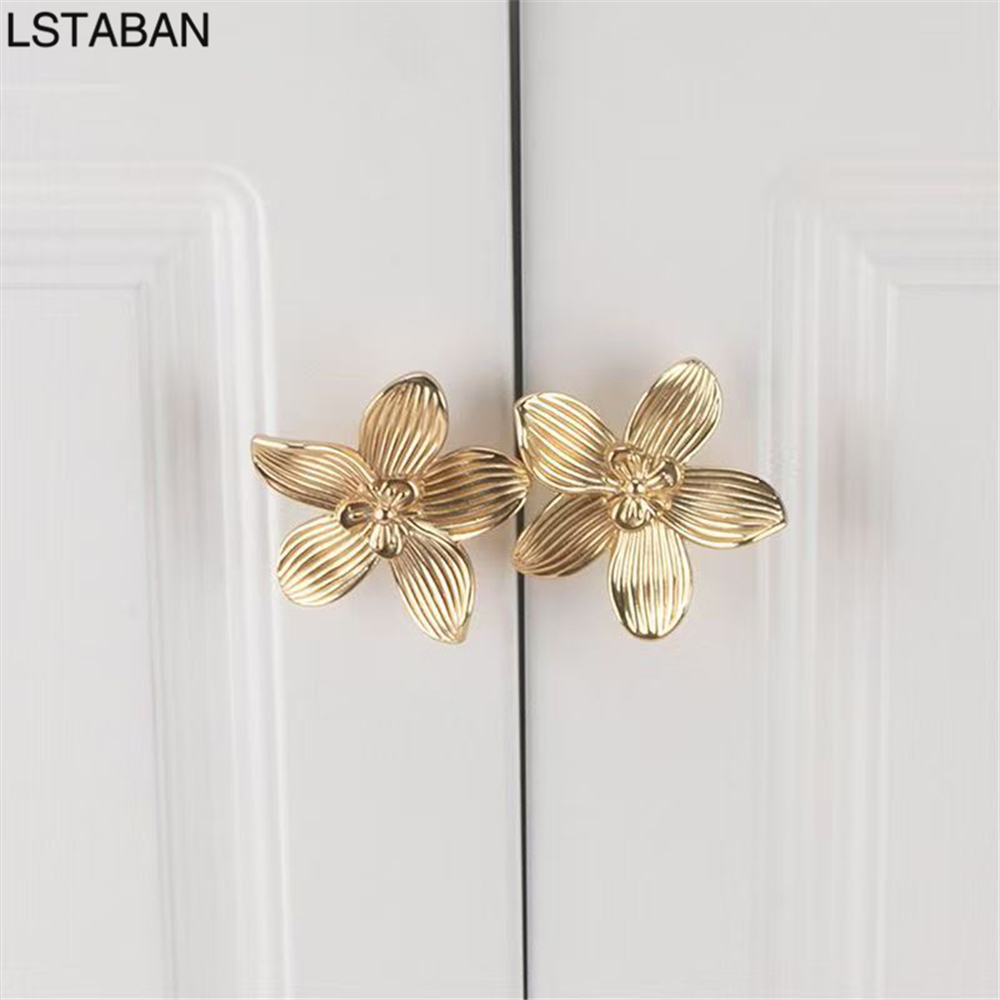 Flower Shape Solid Gold Kitche - Drawer Pull Gold 评论和价格