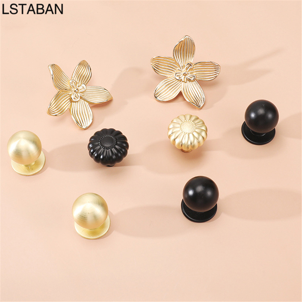 Flower Shape Solid Gold Kitche - Drawer Pull Gold 评论和价格