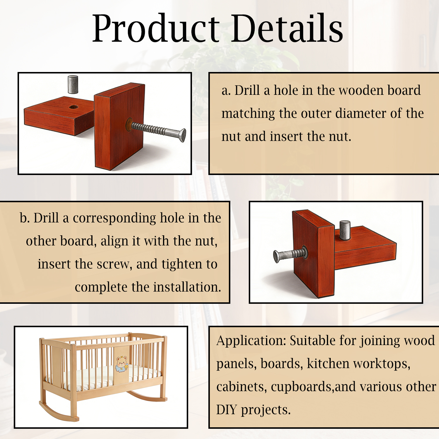 10pcs M6 Bed Frame Connecting  - Furniture Hardware Barrel Nut 评论和价格