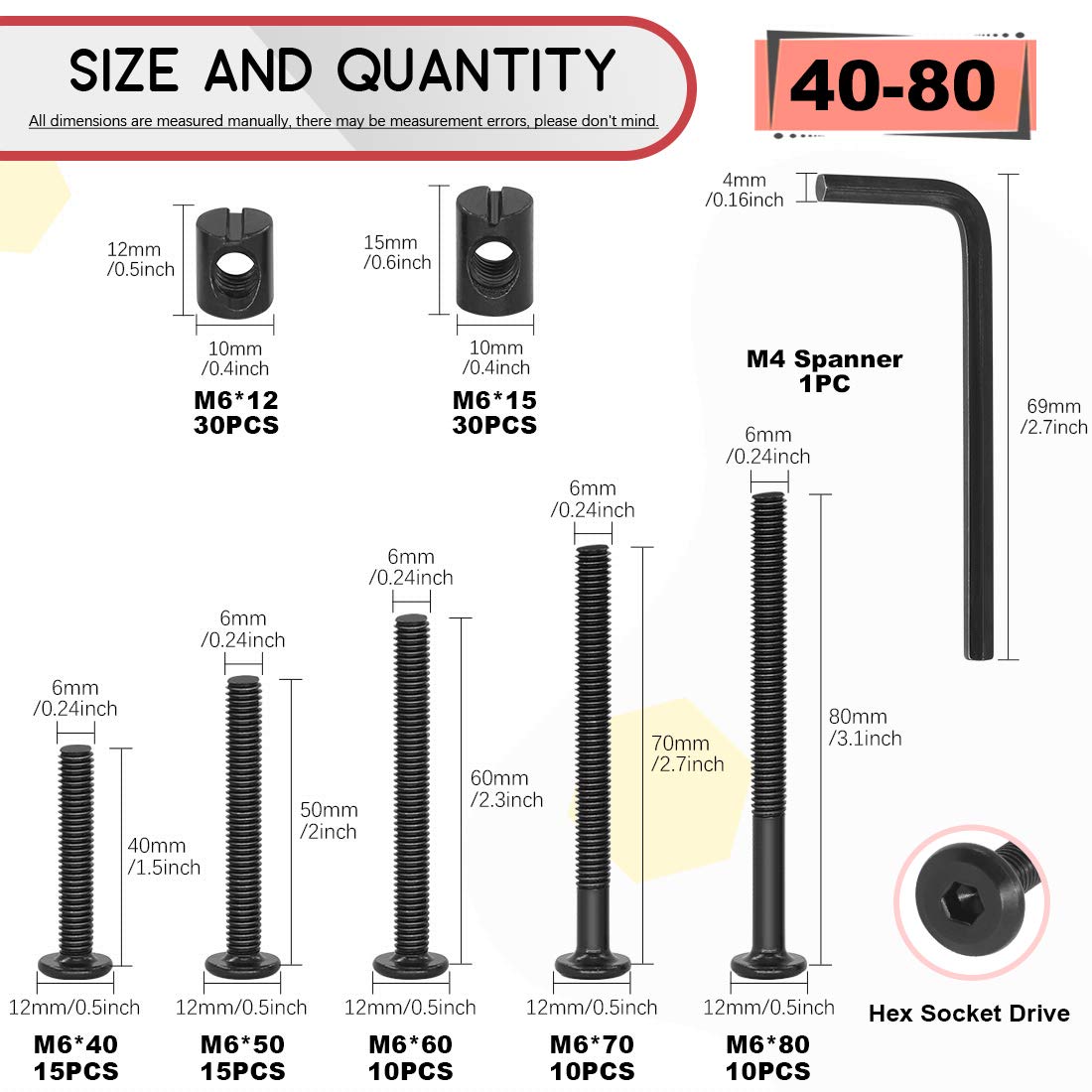 M6 Hex Socket Head Screws Bolt - Furniture Hardware Barrel Nut 评论和价格