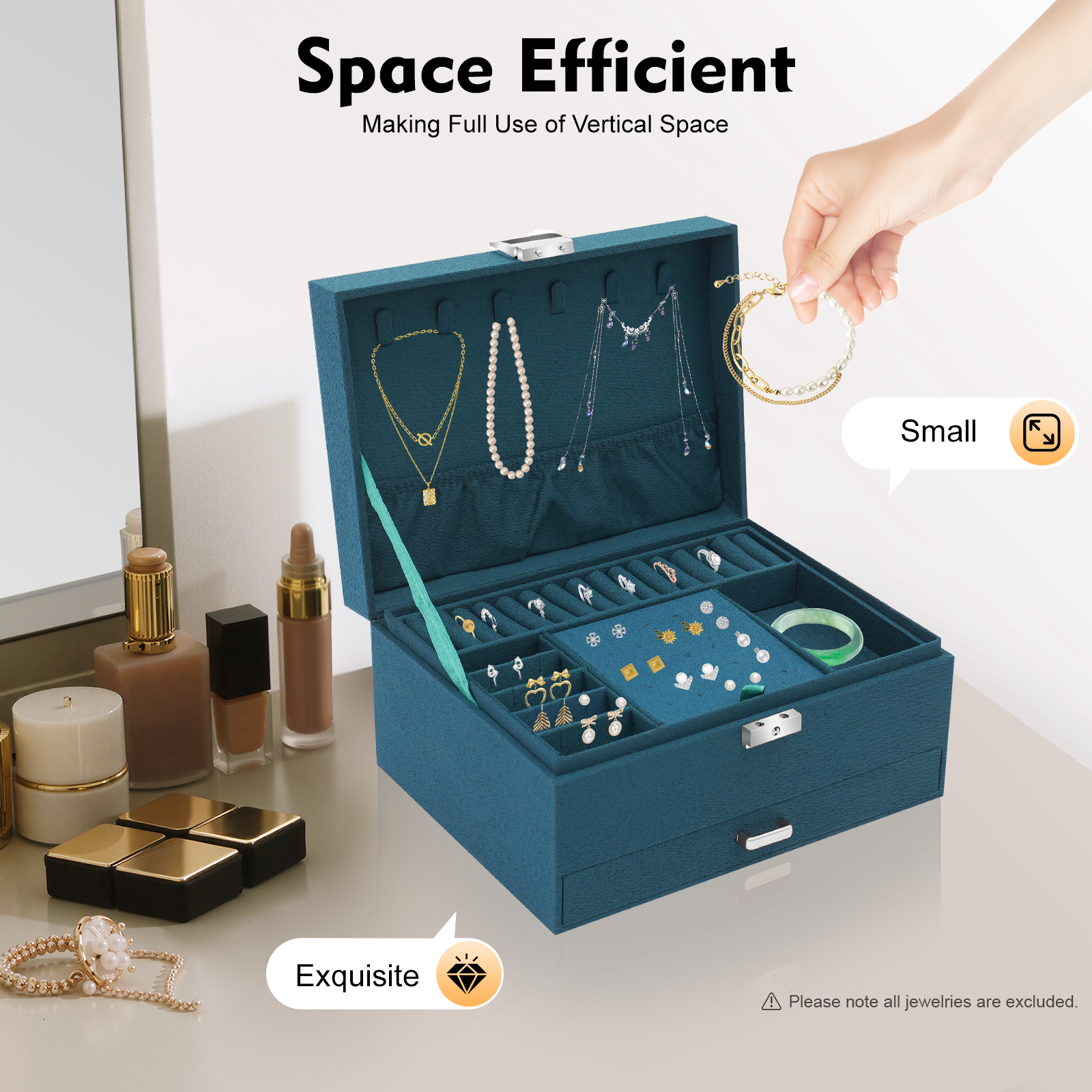 3-Tier Dark Green Jewelry Box  - Drawer Organizer Peg 评论和价格
