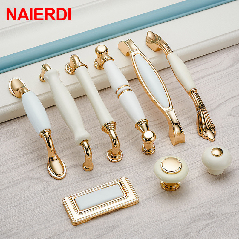 NAIERDI Gold White Creamic Cab - Drawer Pull Gold 评论和价格