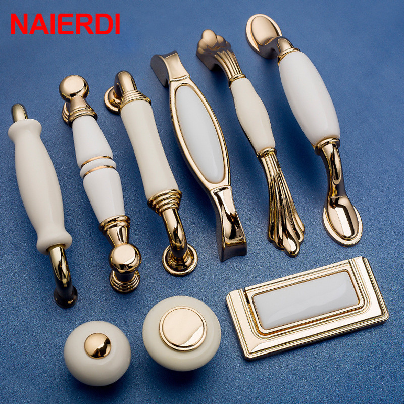 NAIERDI Gold White Creamic Cab - Drawer Pull Gold 评论和价格