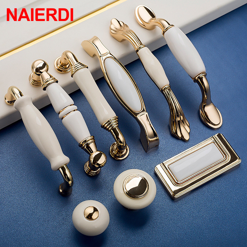 NAIERDI Gold White Creamic Cab - Drawer Pull Gold 评论和价格