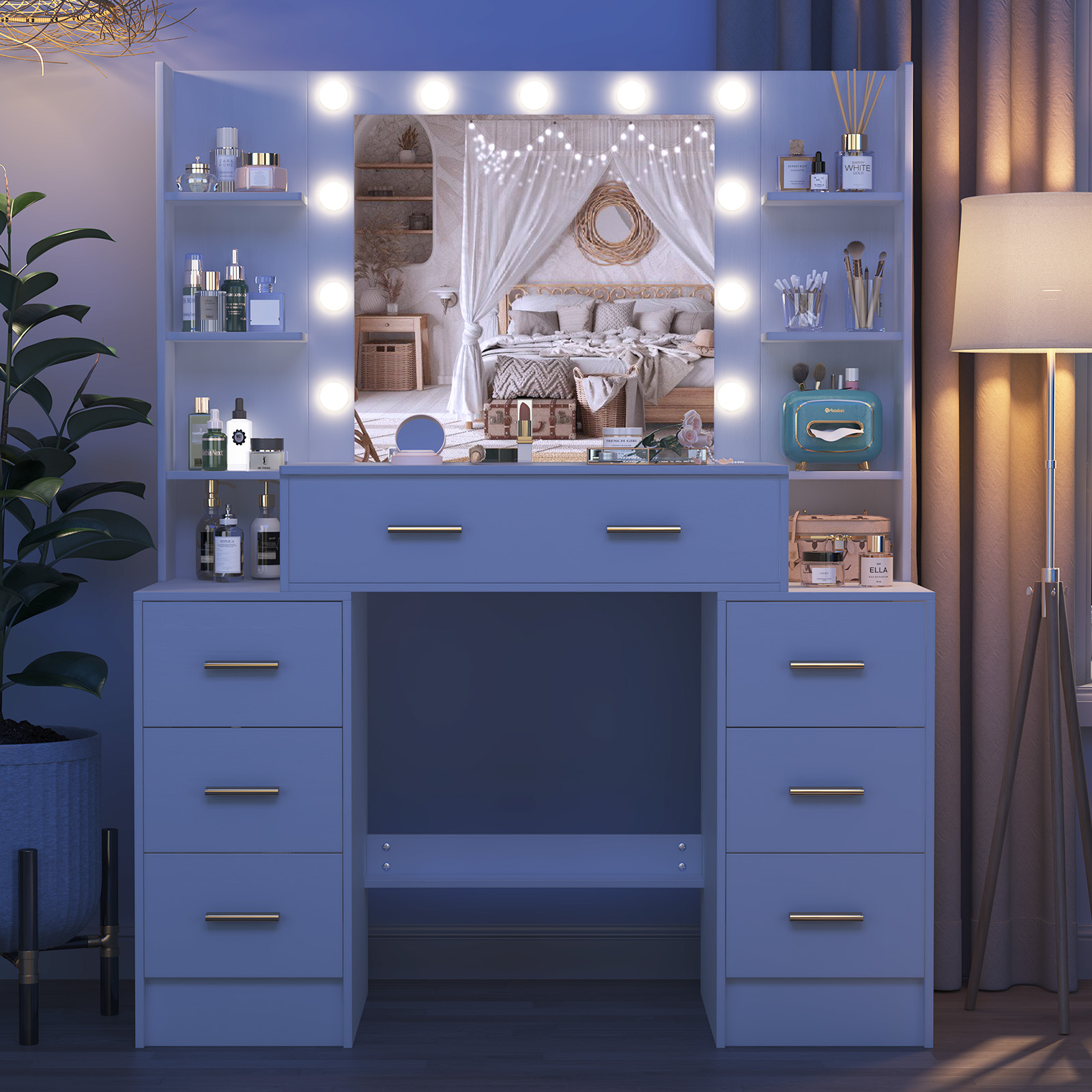 NEW White Modern Vanity Set wi - Drawer Pull Gold 评论和价格